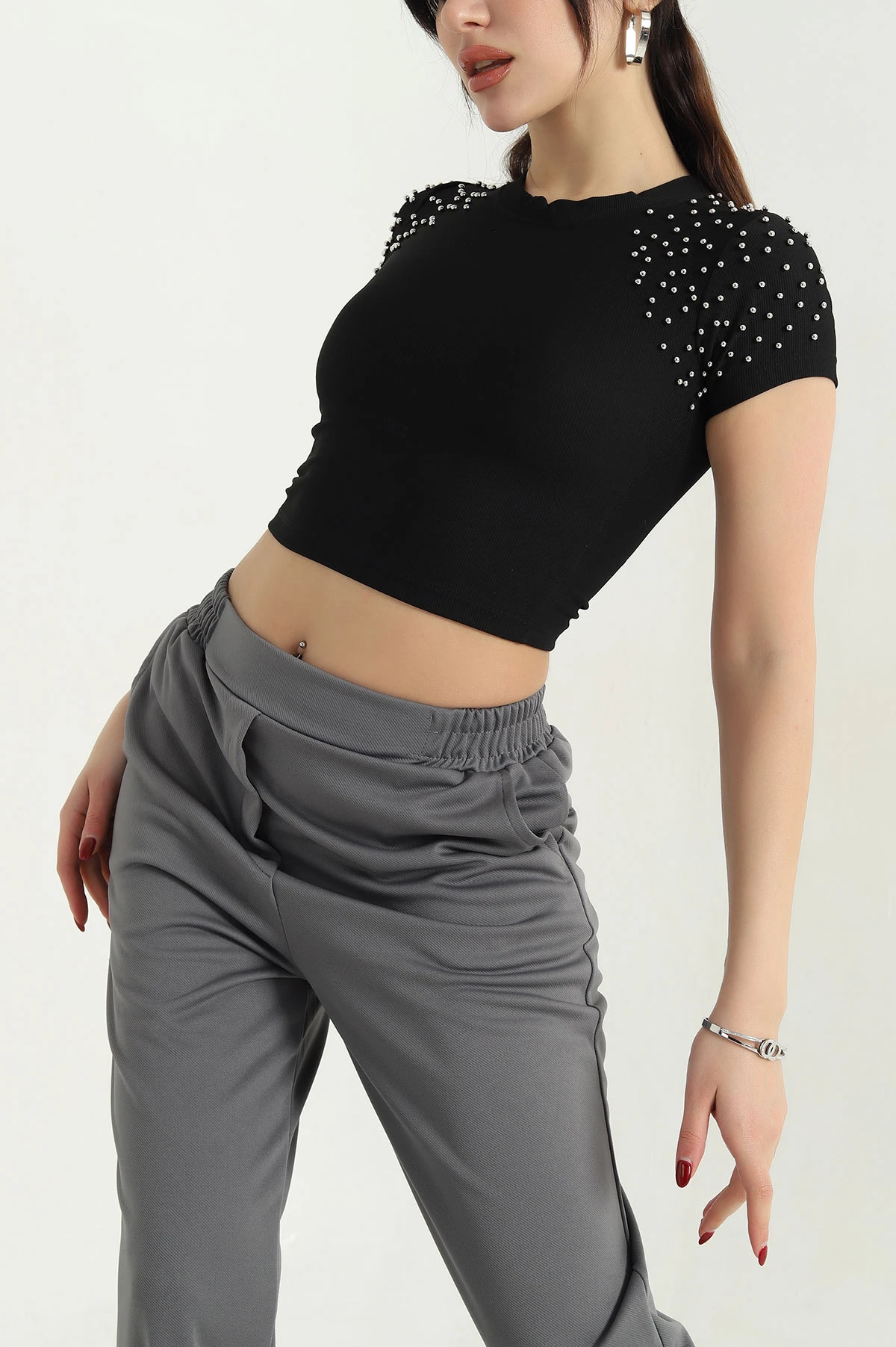 Siyah İnci Detay Ottoman Bluz 340290