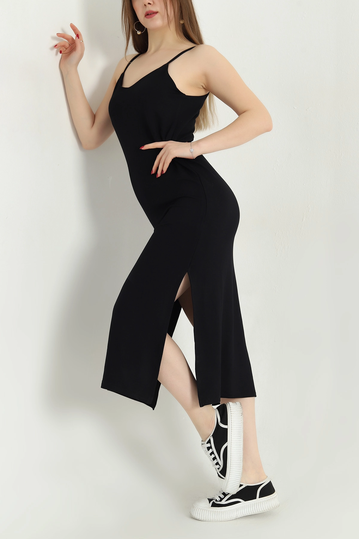 Siyah İp Askılı Kristal Elbise 337776