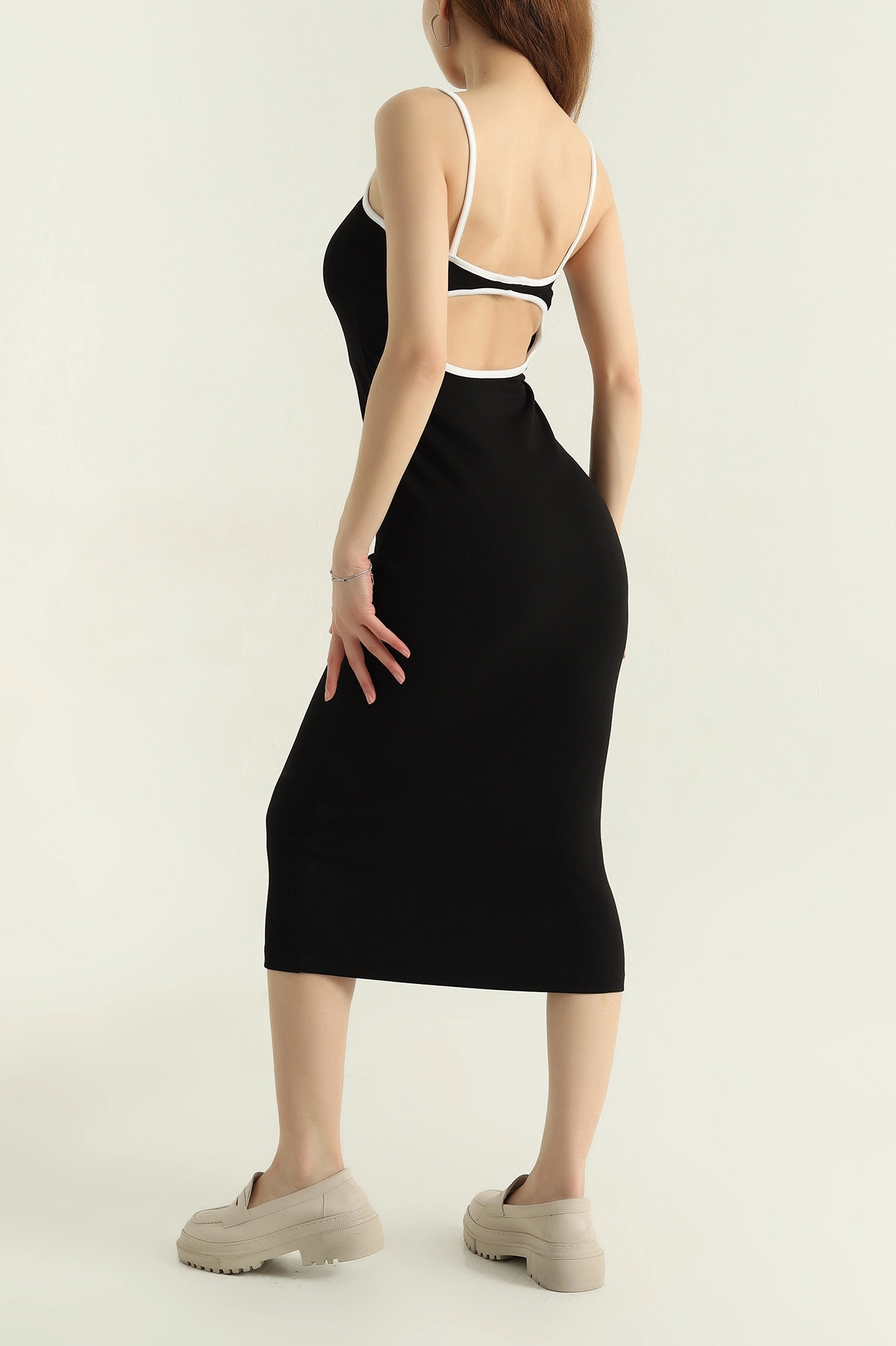 Siyah İp Askılı Likralı Modal Elbise 364147