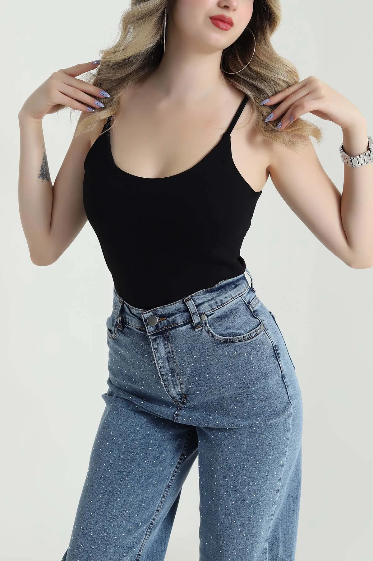 Siyah İp Askılı Oysho Kadın Zıbın Bluz 475260