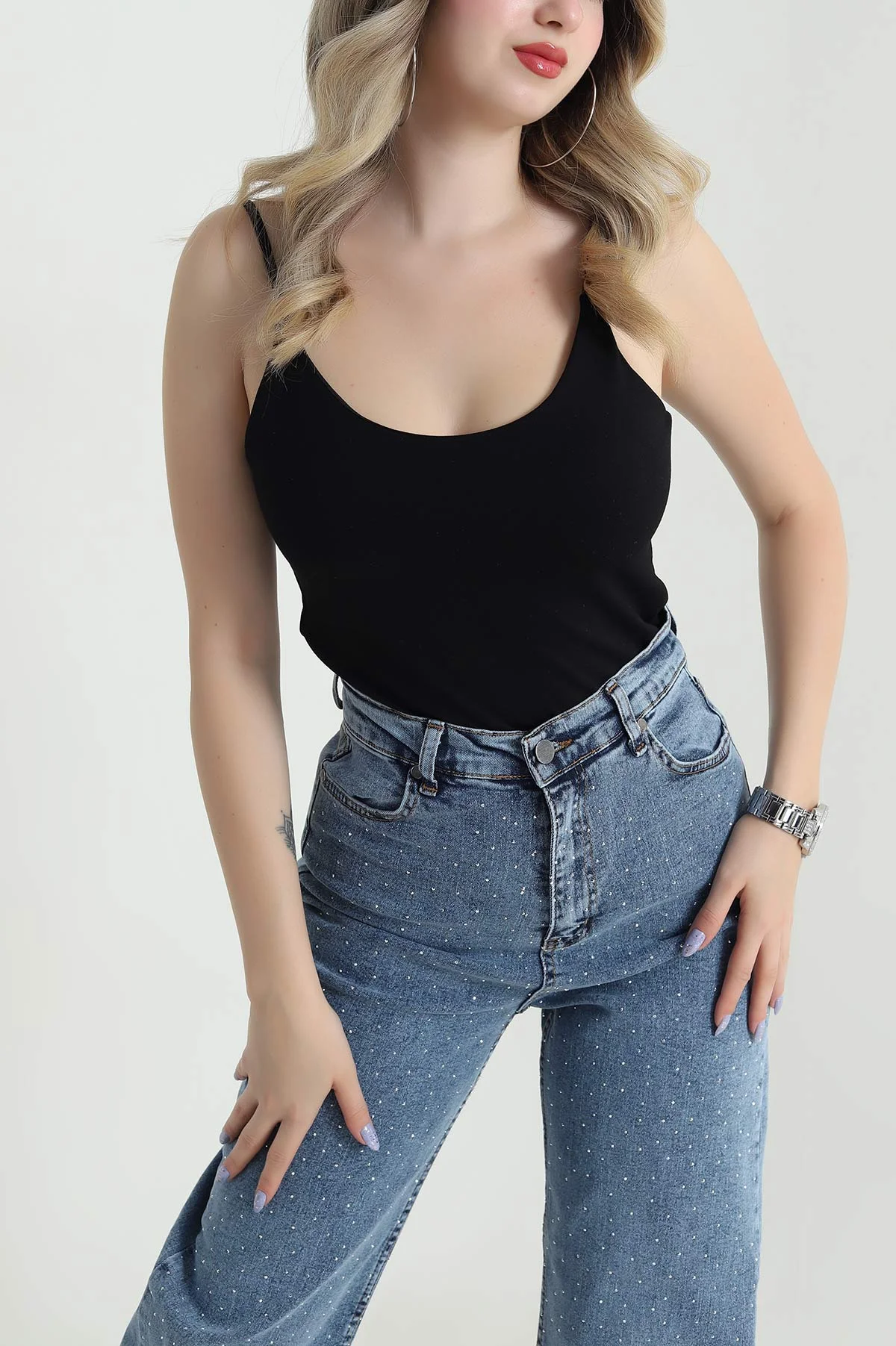 Siyah İp Askılı Oysho Kadın Zıbın Bluz 475260