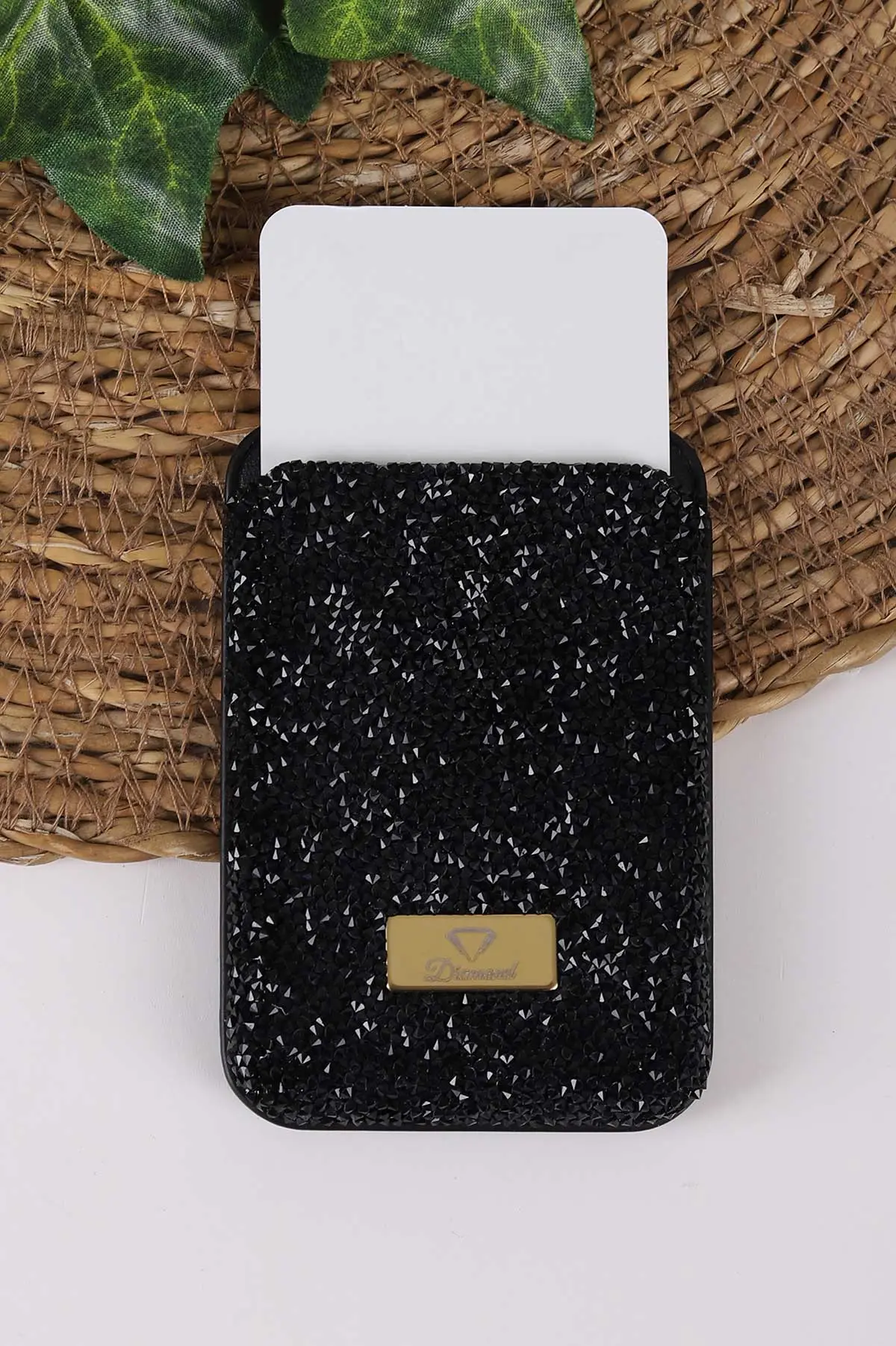 Siyah Iphone Uyumlu Diamond Wallet Case - Taşlı Magsafe Kartlık - Telefon Kartlığı 431865