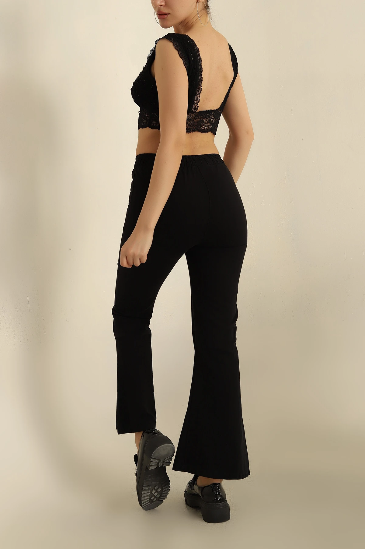 Siyah İspanyol Paça Gabardin Pantolon 258630