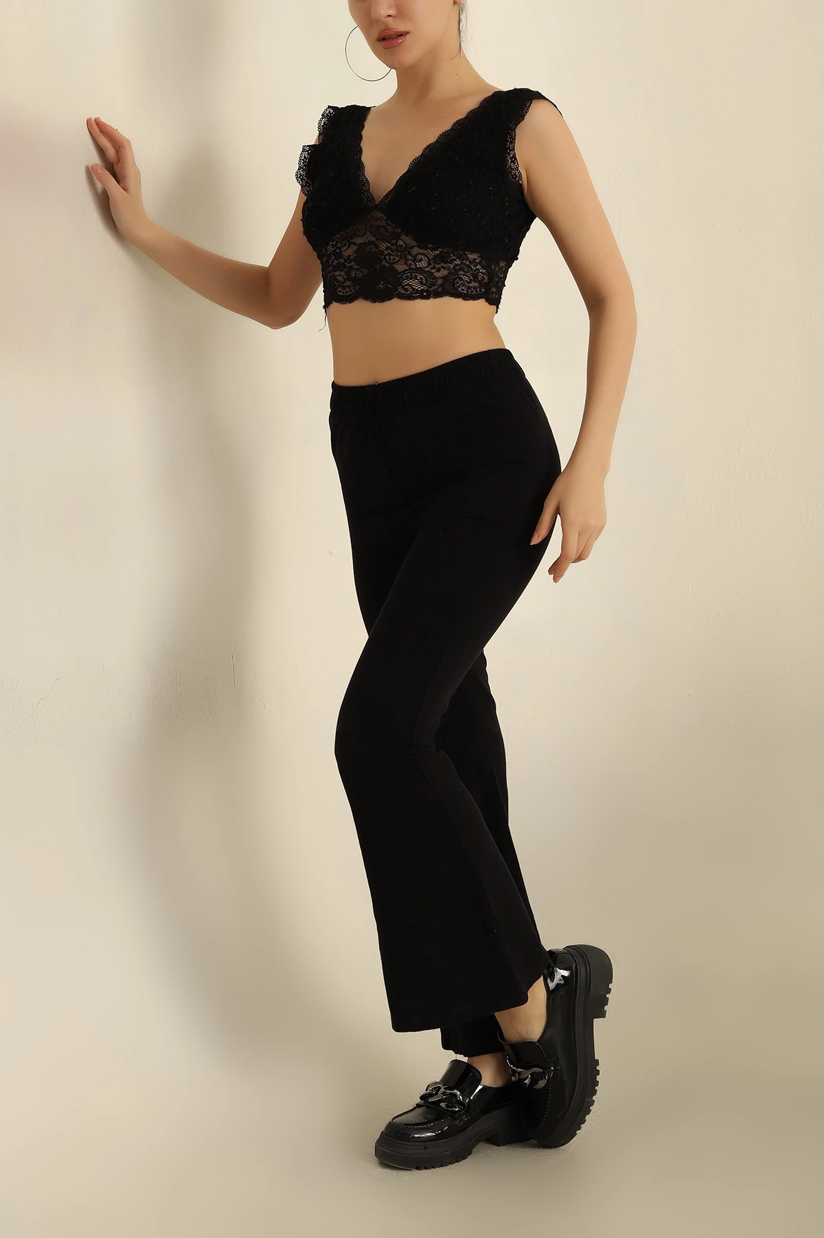 Siyah İspanyol Paça Gabardin Pantolon 258630