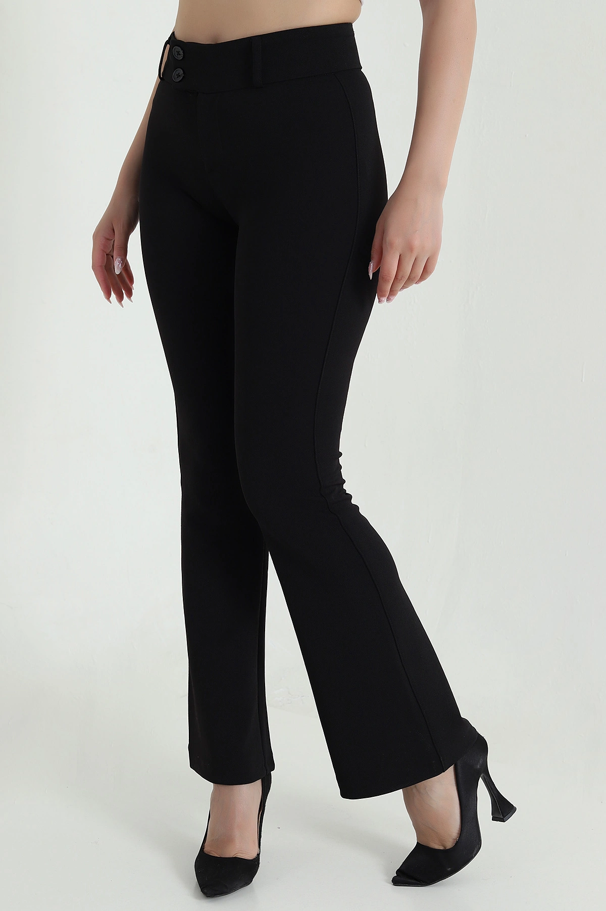 Siyah İspanyol Paça Venedik Kadın Pantolon 462965