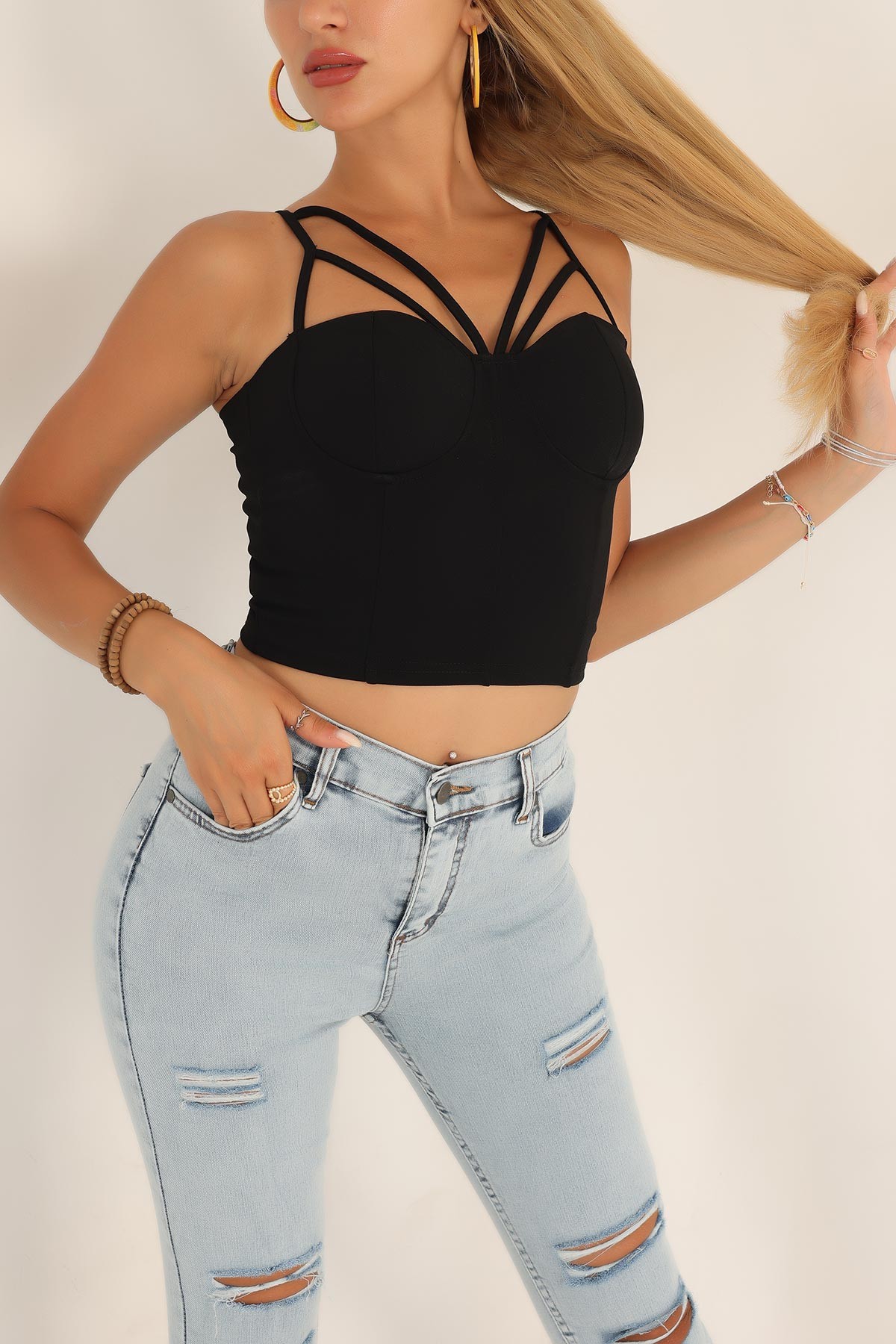 Siyah İthal Krep Bluz 190783