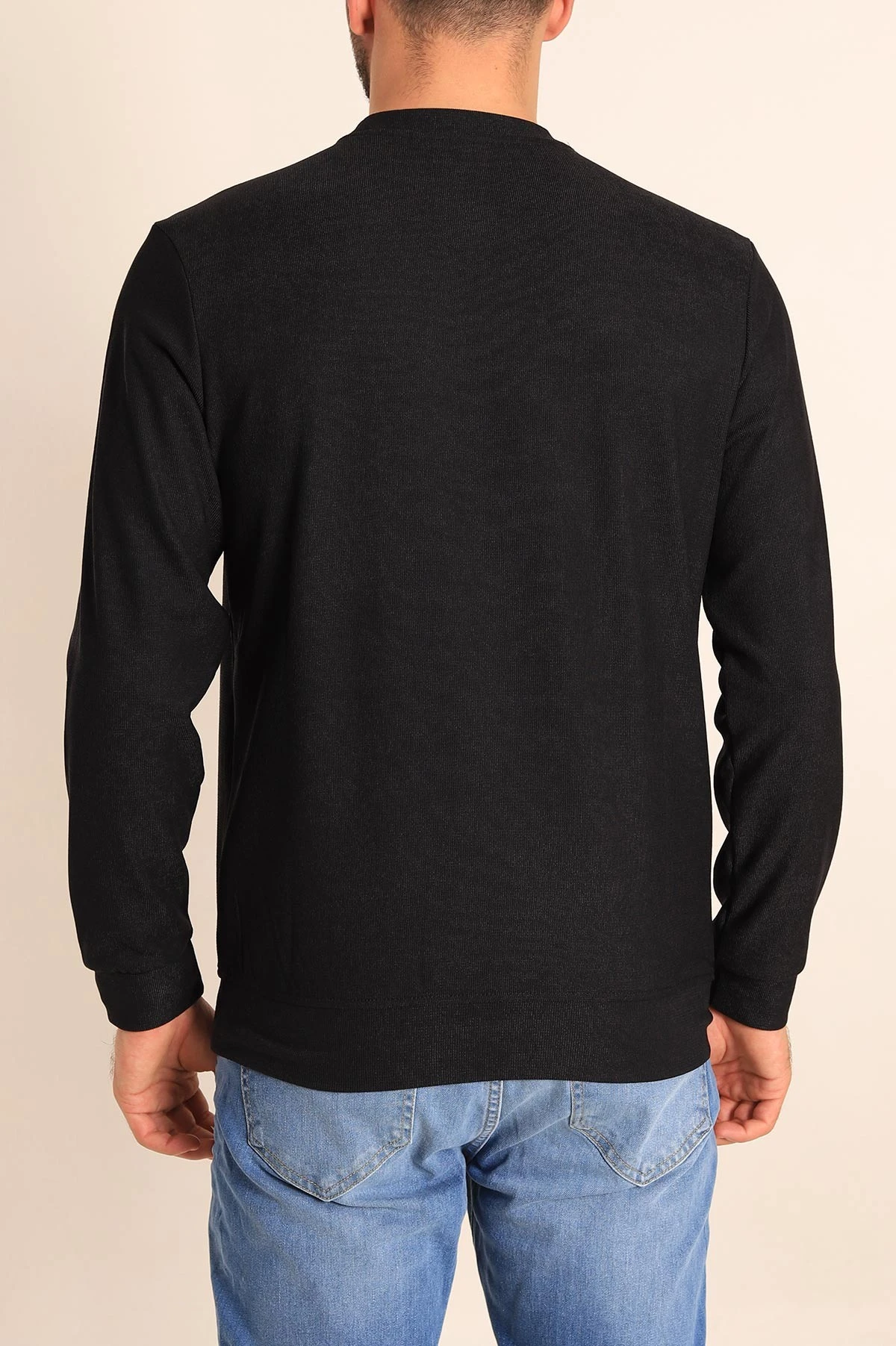 Siyah Jakarlı Bisiklet Yaka Erkek Sweatshirt 236813