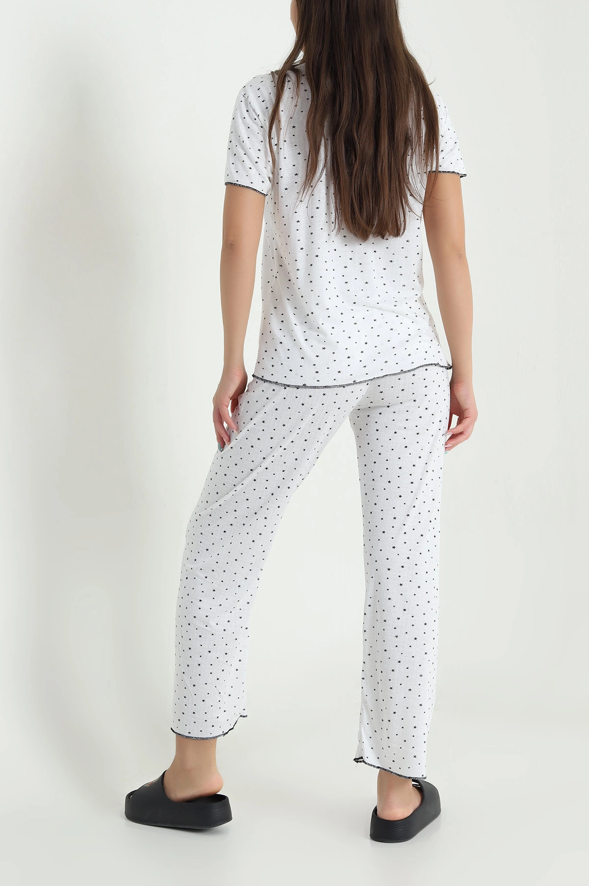 Siyah Jakarlı Fiyonklu Kadın Pijama Takımı 466697