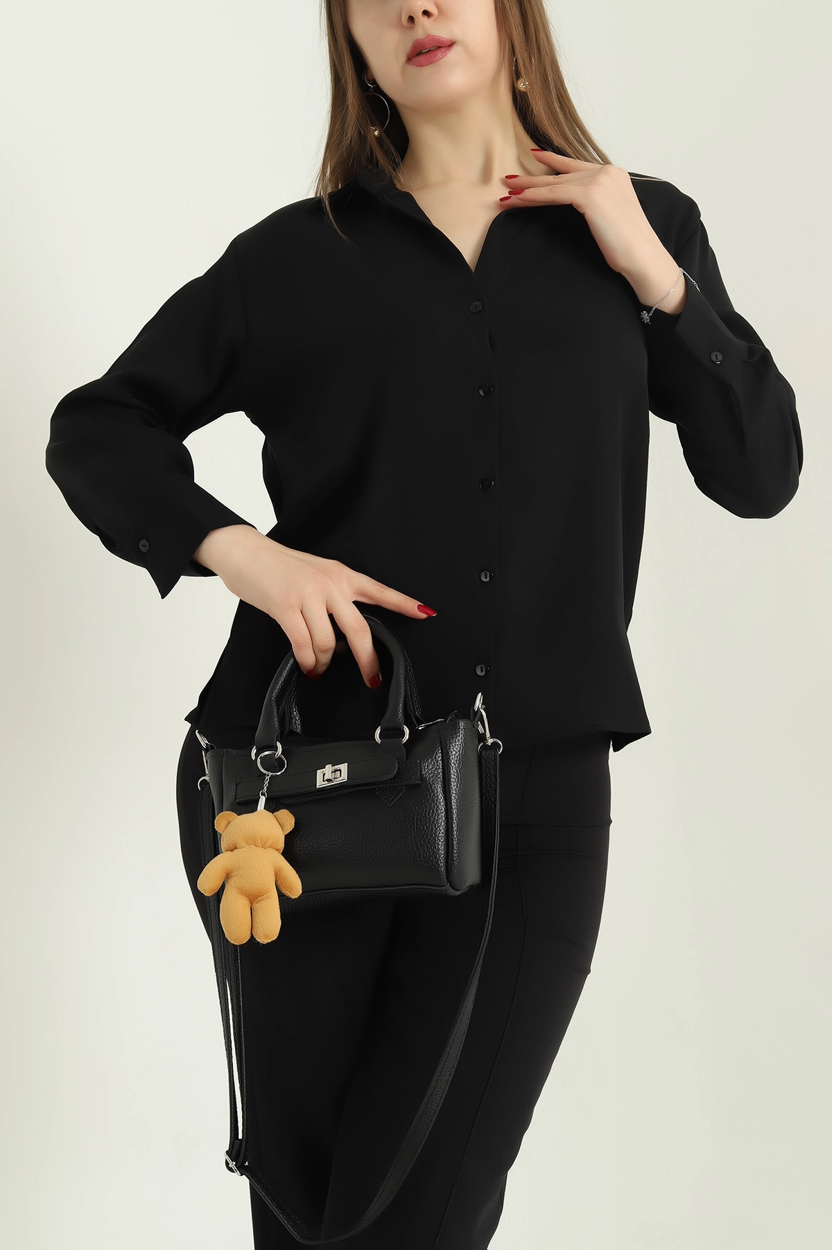 Siyah Jessica Kumaş Likralı Bayan Gömlek 335554