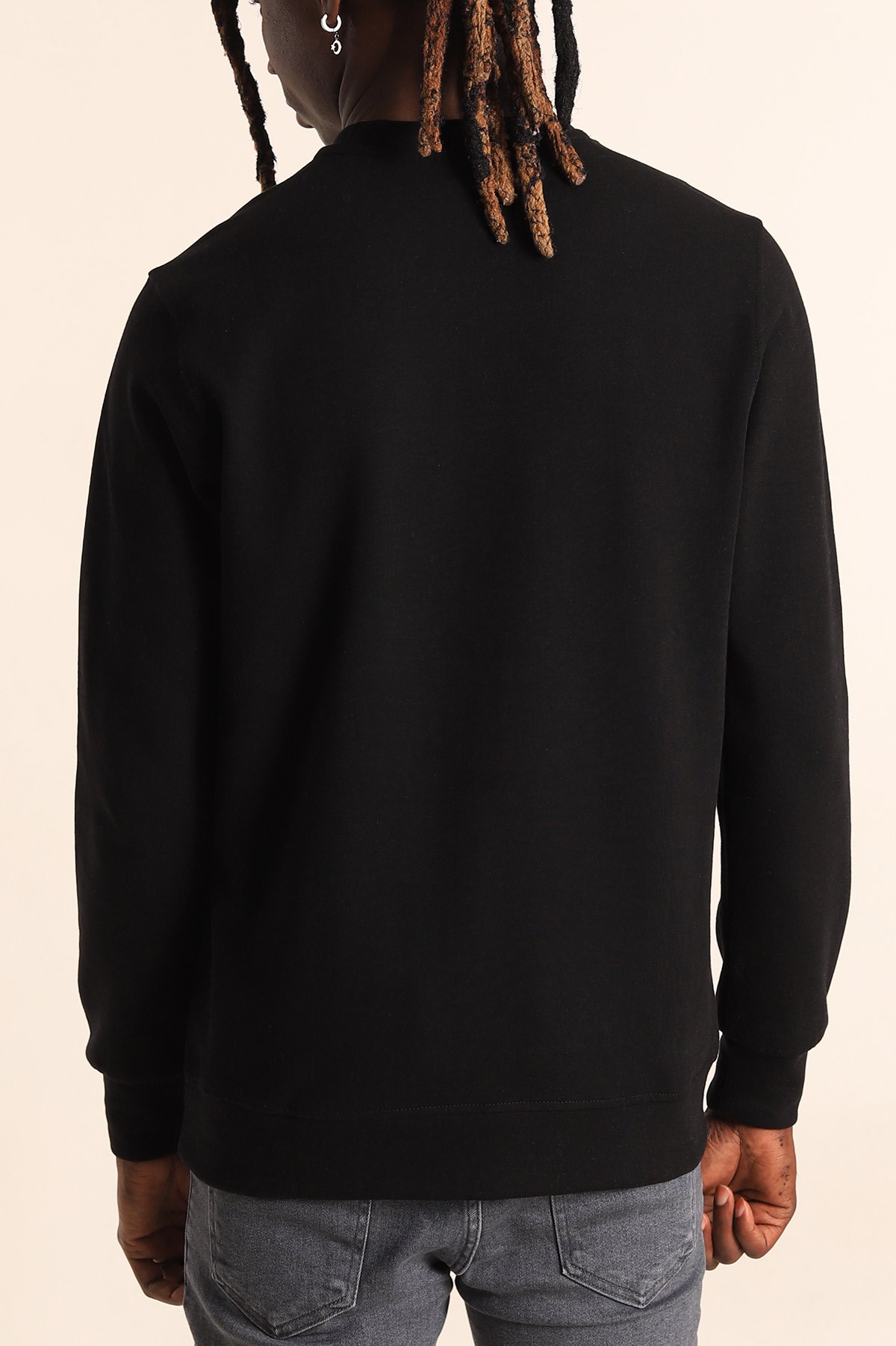 Siyah Kabartma Yazılı Bisiklet Yaka Erkek Sweatshirt 204807