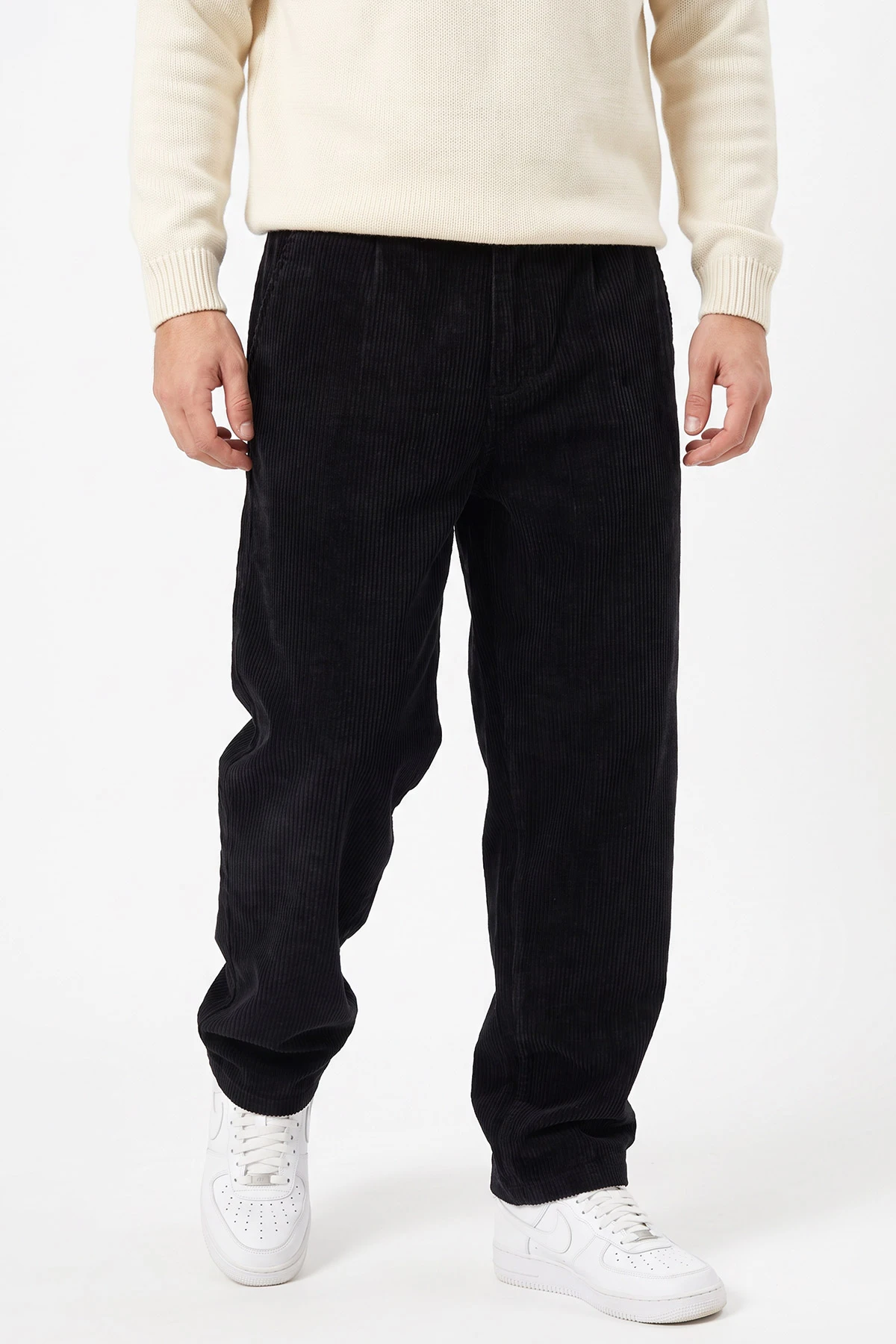 Siyah Kadife Kumaş Baggy Erkek Pantolon 491684