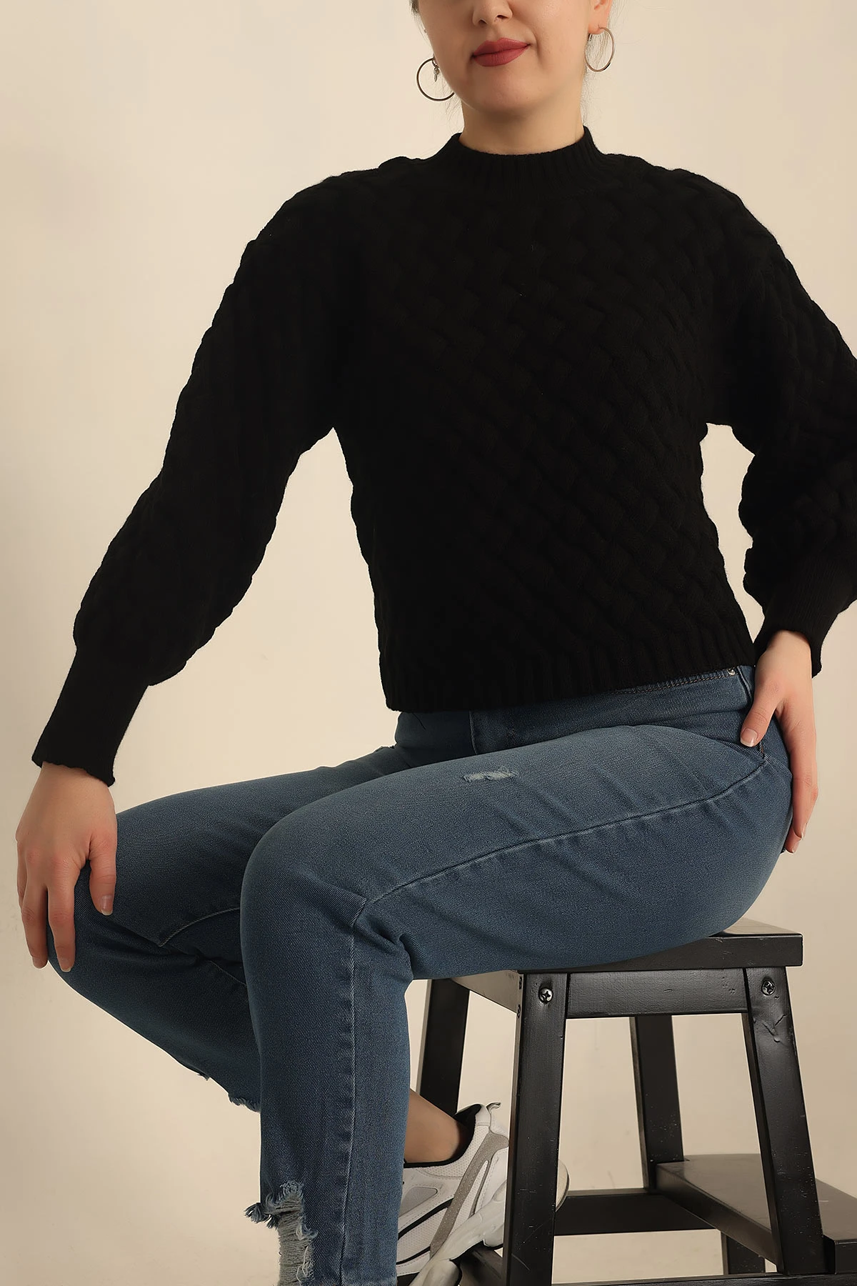 Siyah Kalın Örme Triko Kazak 231483