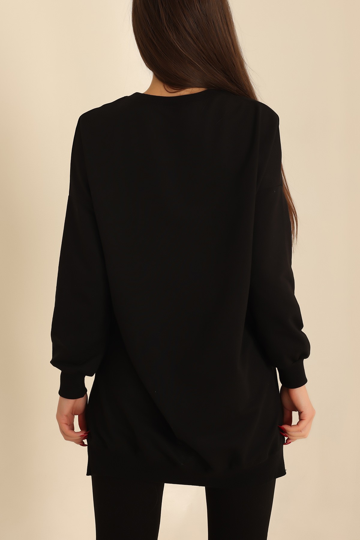 Siyah Kalp Gofre Baskılı Sweat 214402