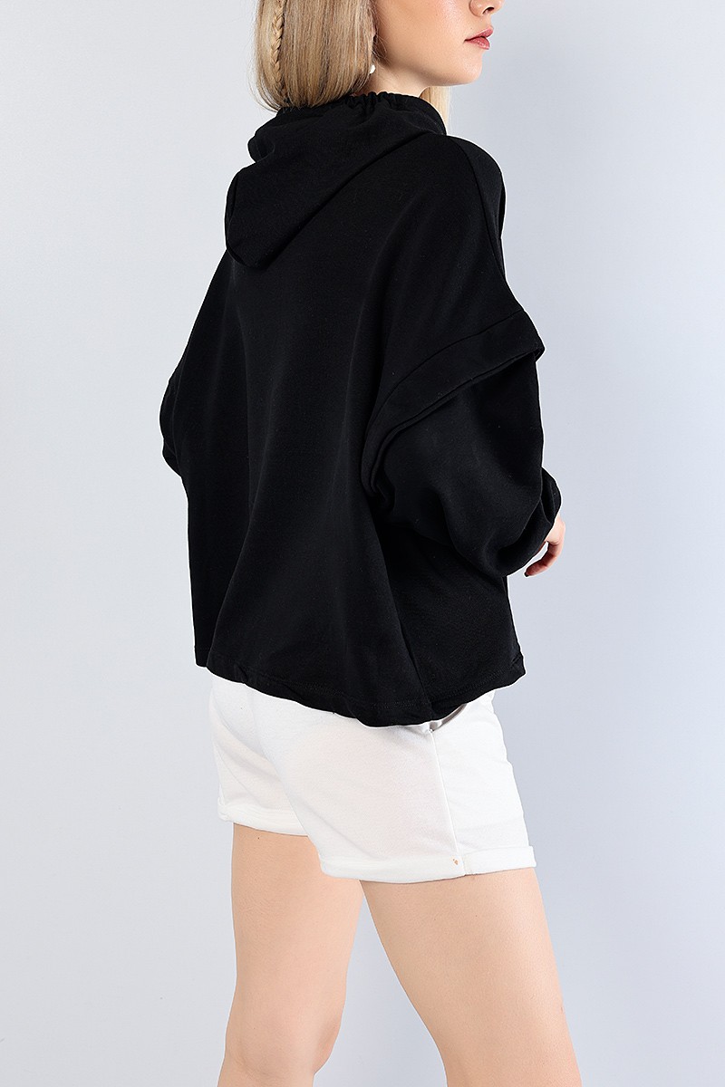 Siyah Kapüşonlu Bayan Sweat 81418