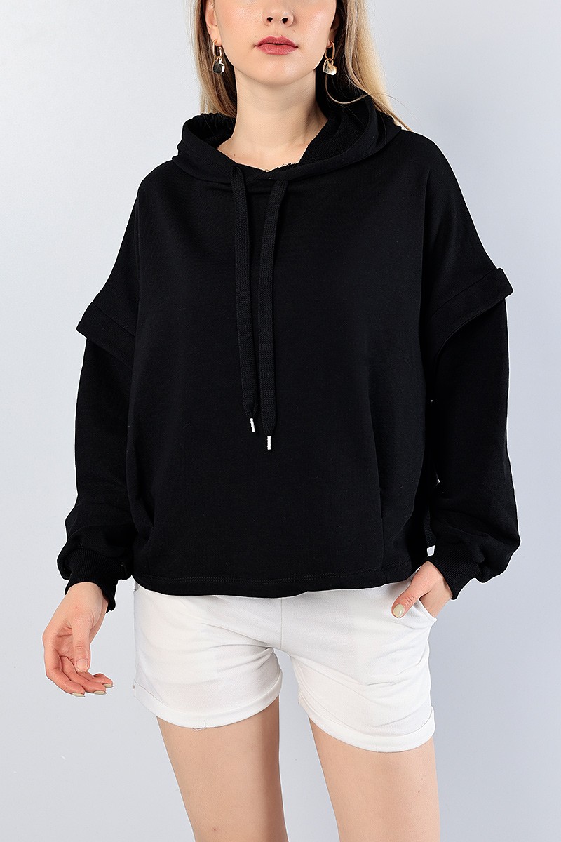 Siyah Kapüşonlu Bayan Sweat 81418