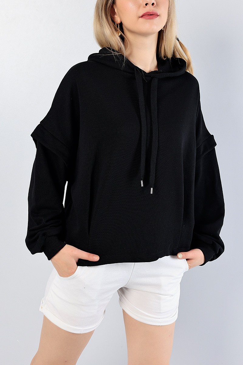 Siyah Kapüşonlu Bayan Sweat 81418