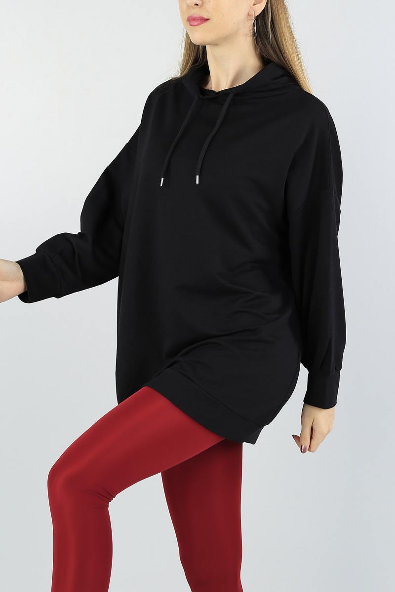 Siyah Kapüşonlu Bayan Sweat Tunik 55555