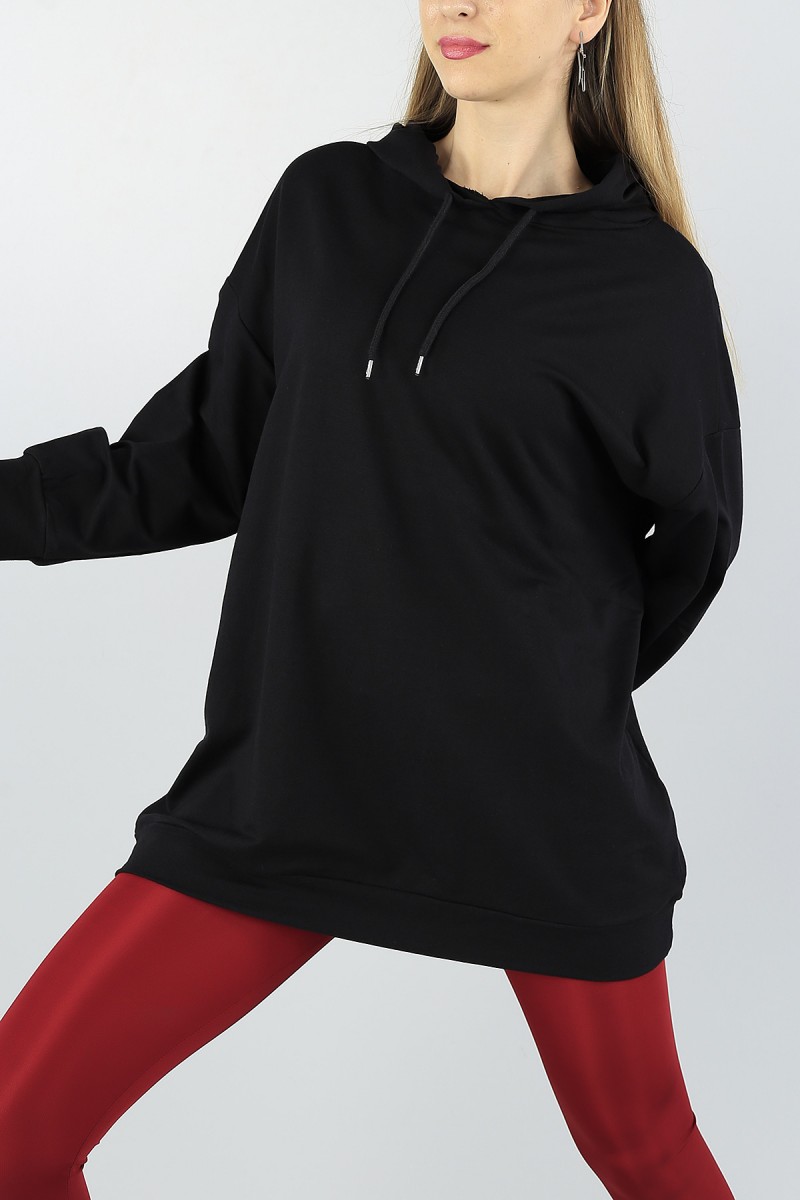 Siyah Kapüşonlu Bayan Sweat Tunik 55555