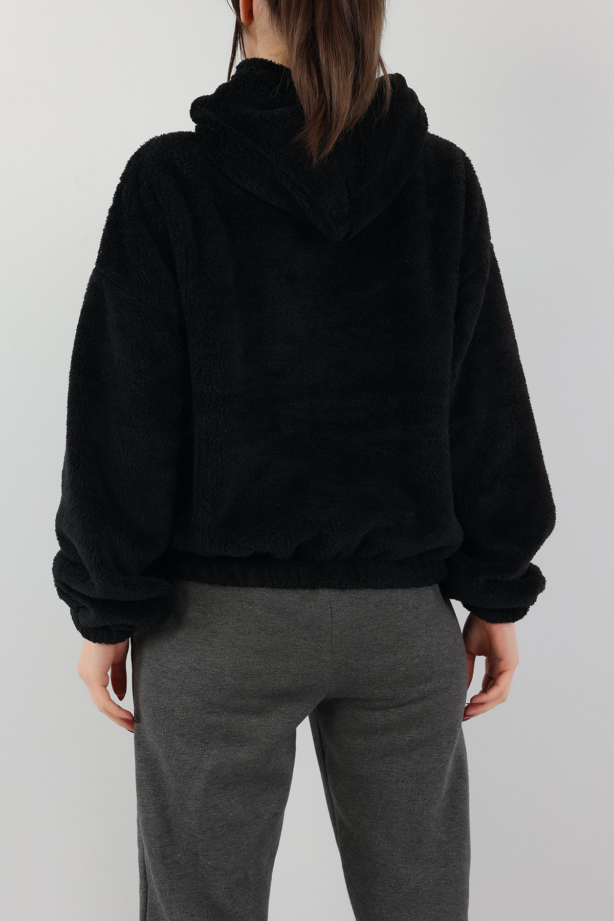 Siyah Kapüşonlu Cepli Yumoş Sweat 151234