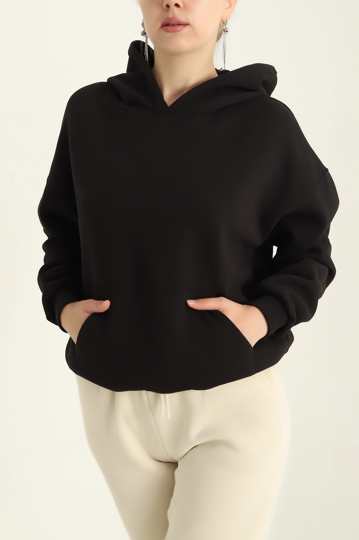 Siyah Kapüşonlu İçi Şardonlu Basic Sweat 292840