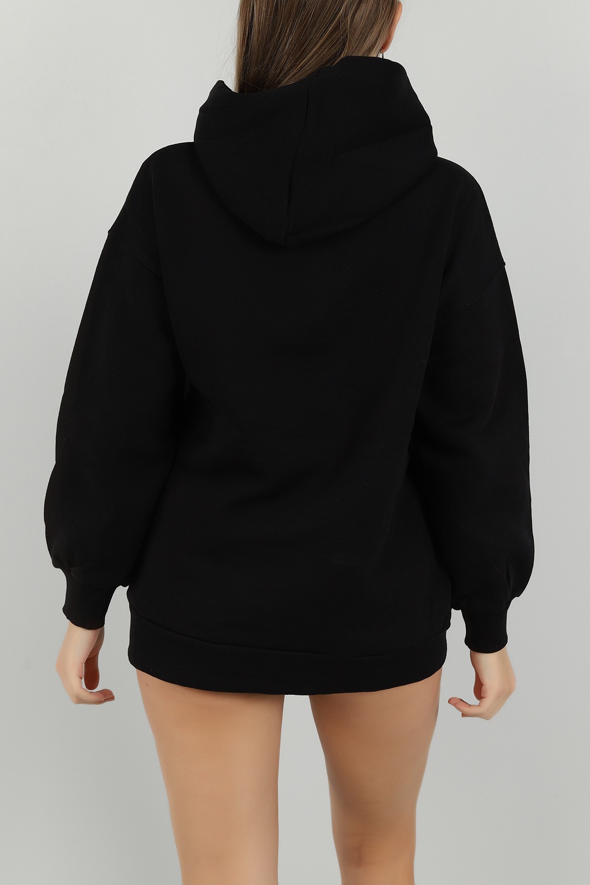 Siyah Kapüşonlu İçi Şardonlu Bayan Sweat 144928
