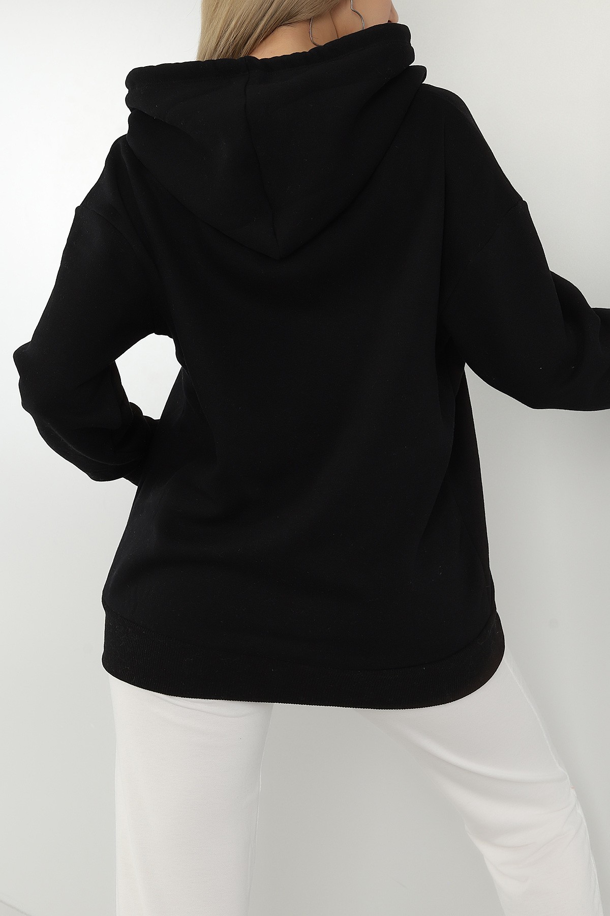 Siyah Kapüşonlu İçi Şardonlu Bayan Sweat 145303