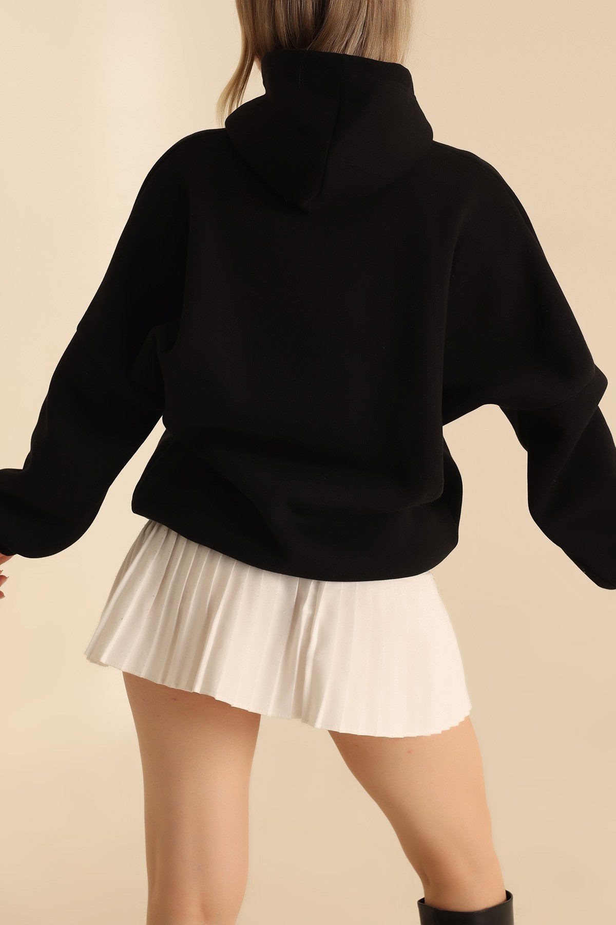 Siyah Kapüşonlu İçi Şardonlu Bayan Sweat 216584