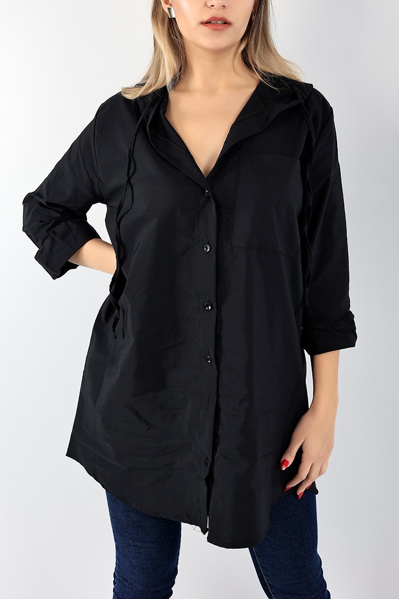 Siyah Kapüşonlu Poplin Gömlek Tunik 96588