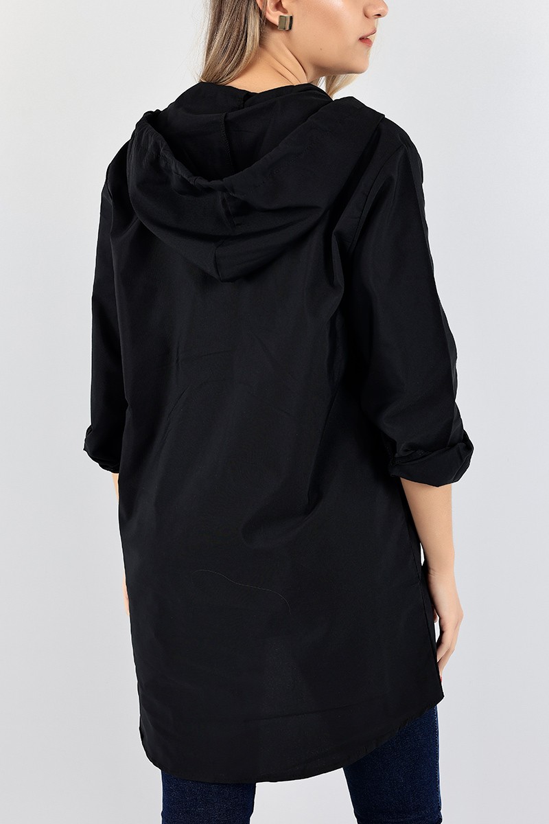 Siyah Kapüşonlu Poplin Gömlek Tunik 96588