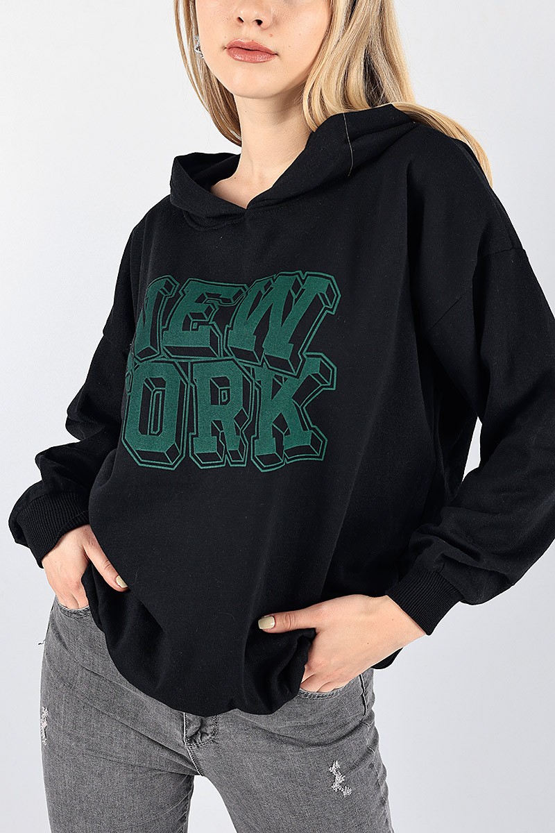 Siyah kapüşonlu Şardonlu Bayan Sweat 88350