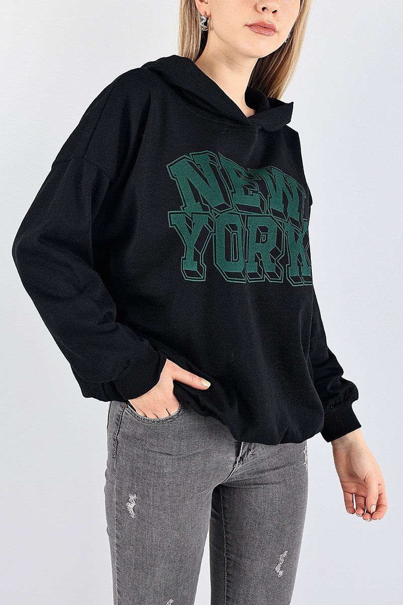 Siyah kapüşonlu Şardonlu Bayan Sweat 88350