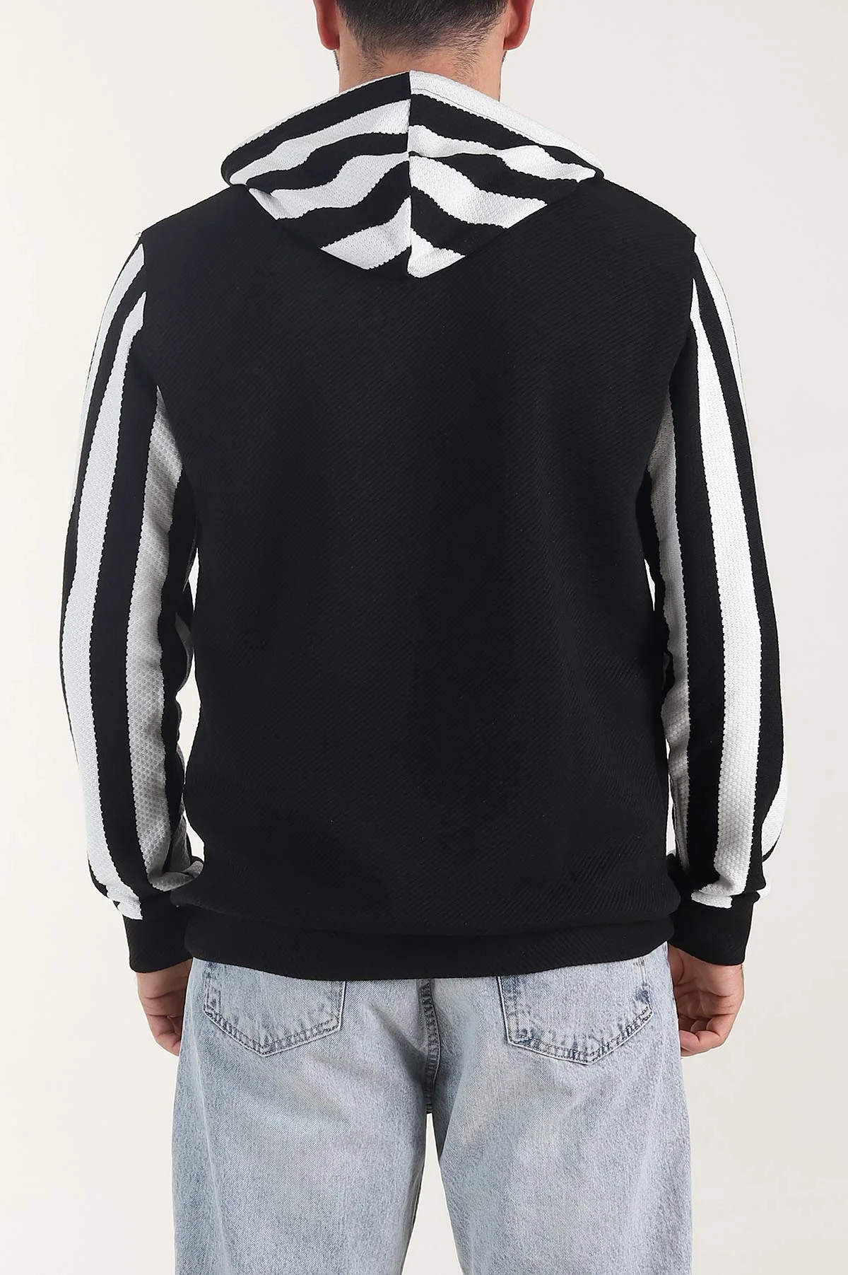 Siyah Kapüşonlu Şerit Detaylı Erkek Sweatshirt 408063