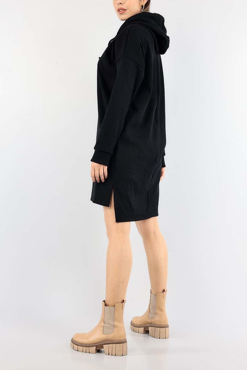 Siyah Kapüşonlu Tunik Elbise 91038