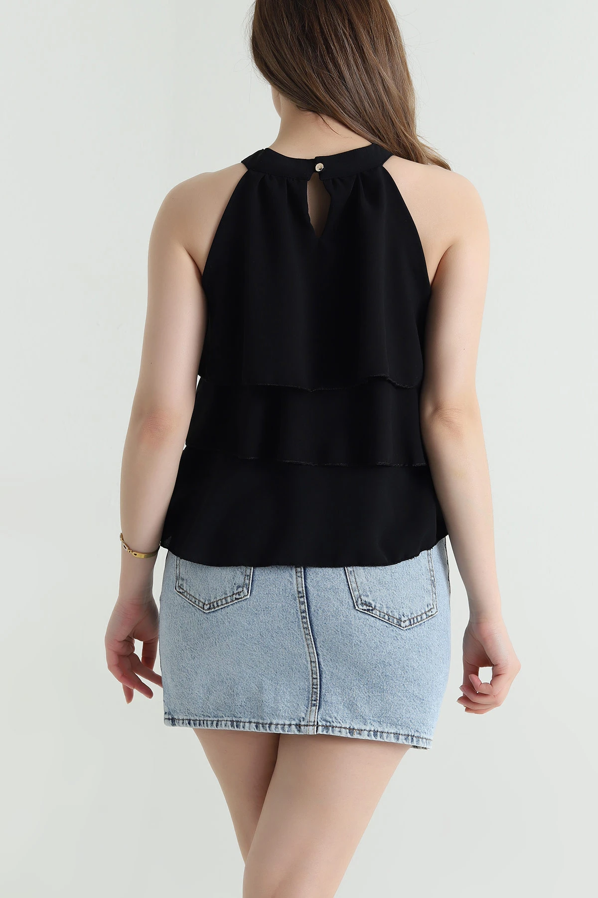 Siyah Katlı Sunshine Kumaş Kadın Bluz 463187