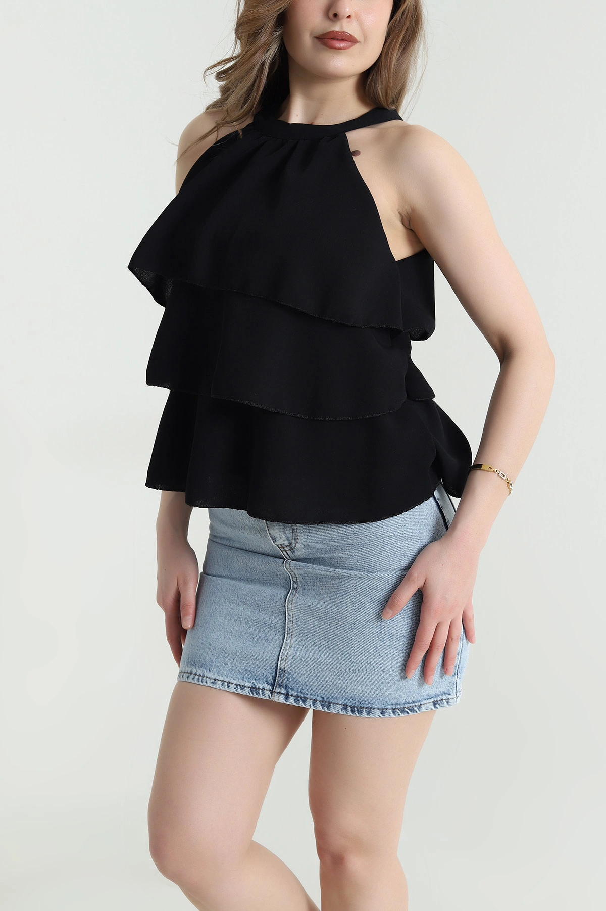 Siyah Katlı Sunshine Kumaş Kadın Bluz 463187