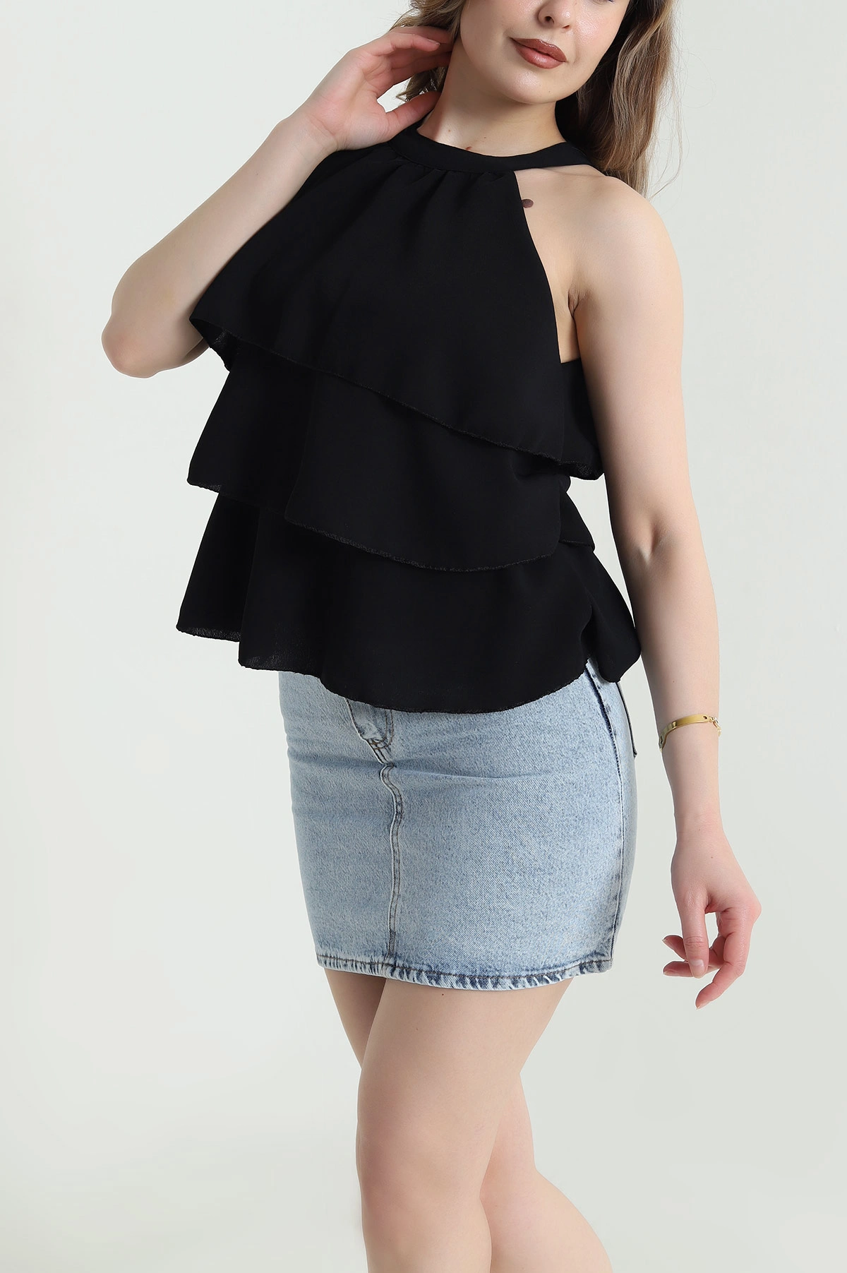 Siyah Katlı Sunshine Kumaş Kadın Bluz 463187