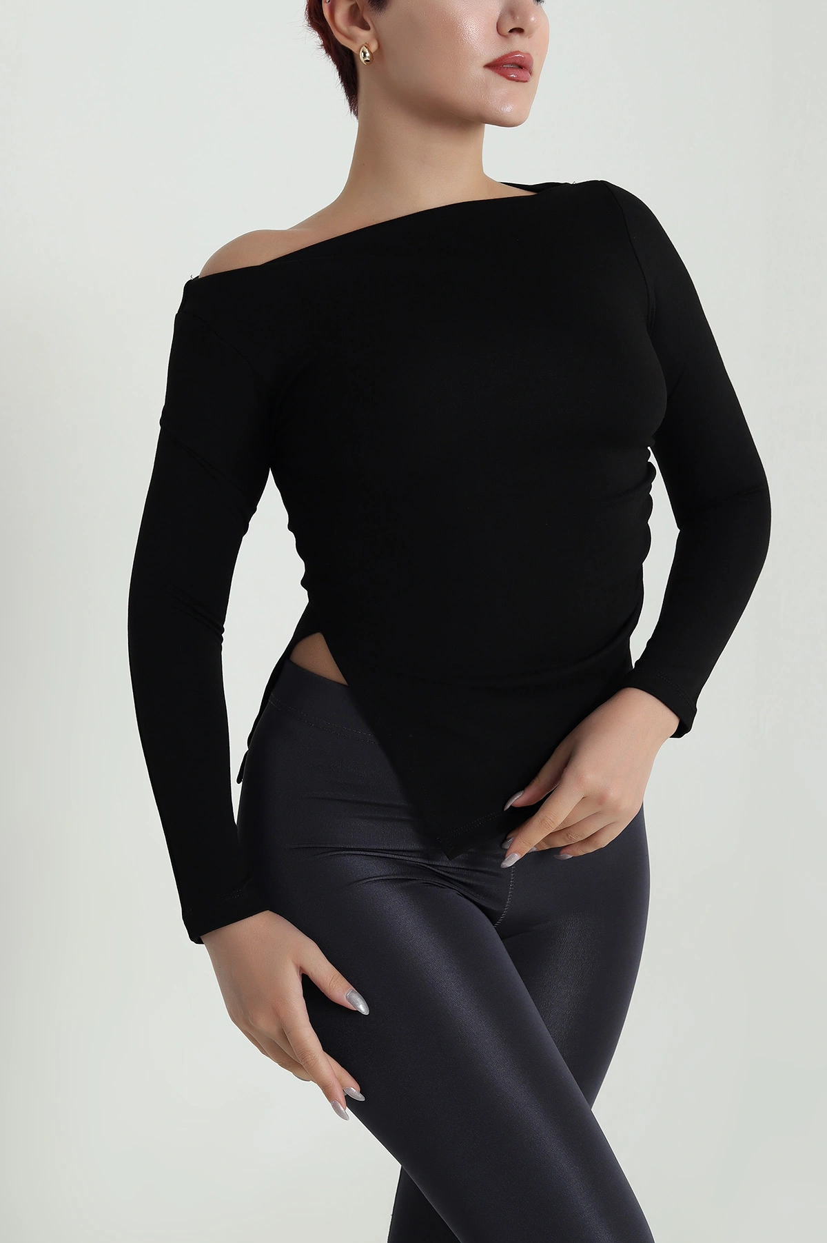 Siyah Kayık Yaka Modal Kadın Bluz 483074
