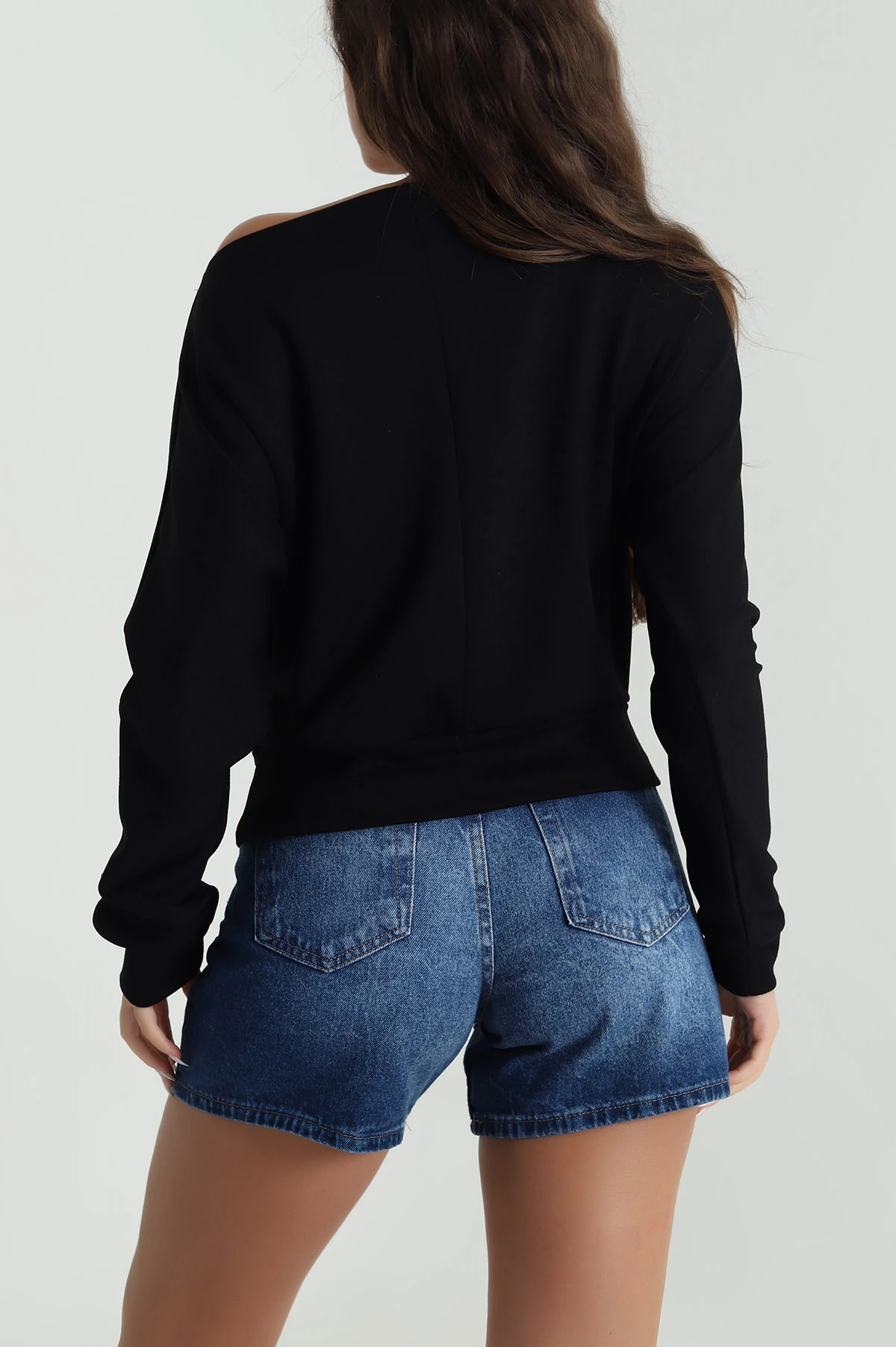 Siyah Kayık Yaka Modal Kadın Bluz 484694