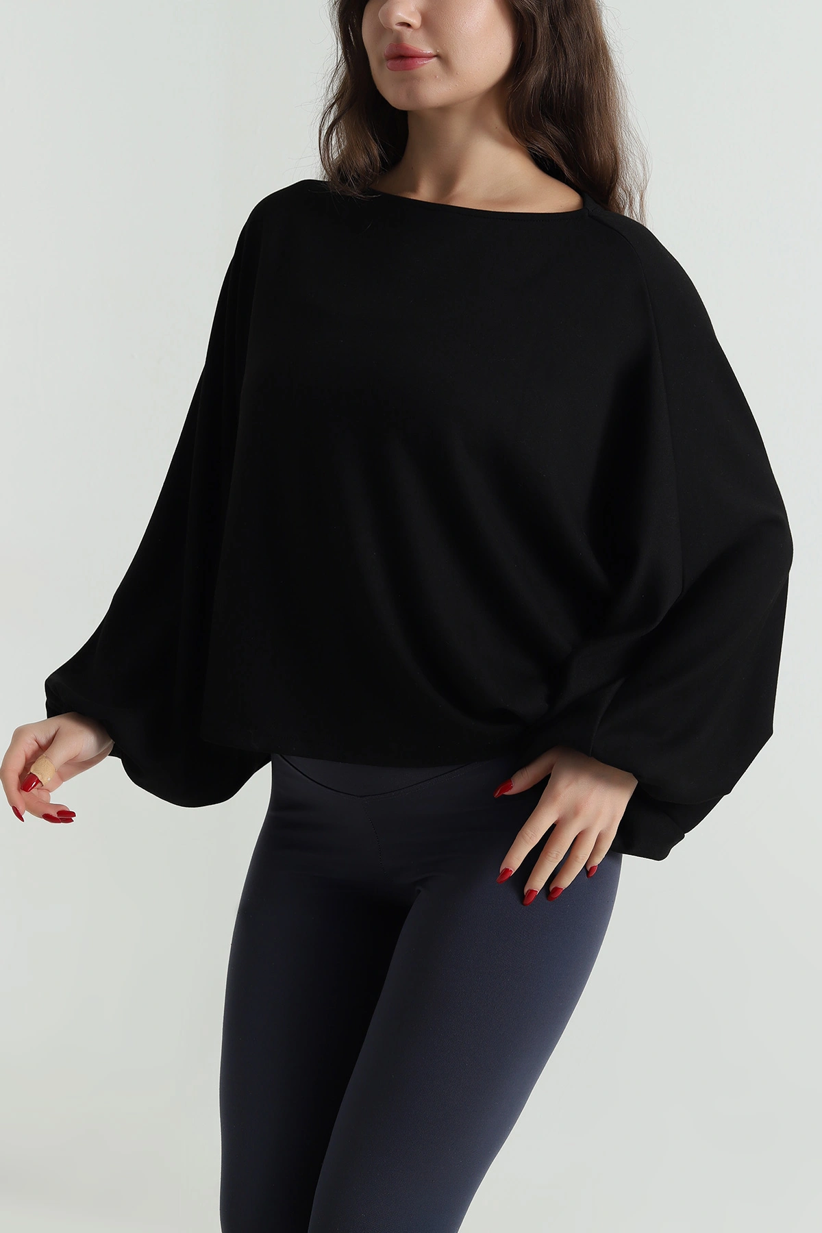 Siyah Kayık Yaka Modal Kadın Bluz 496115