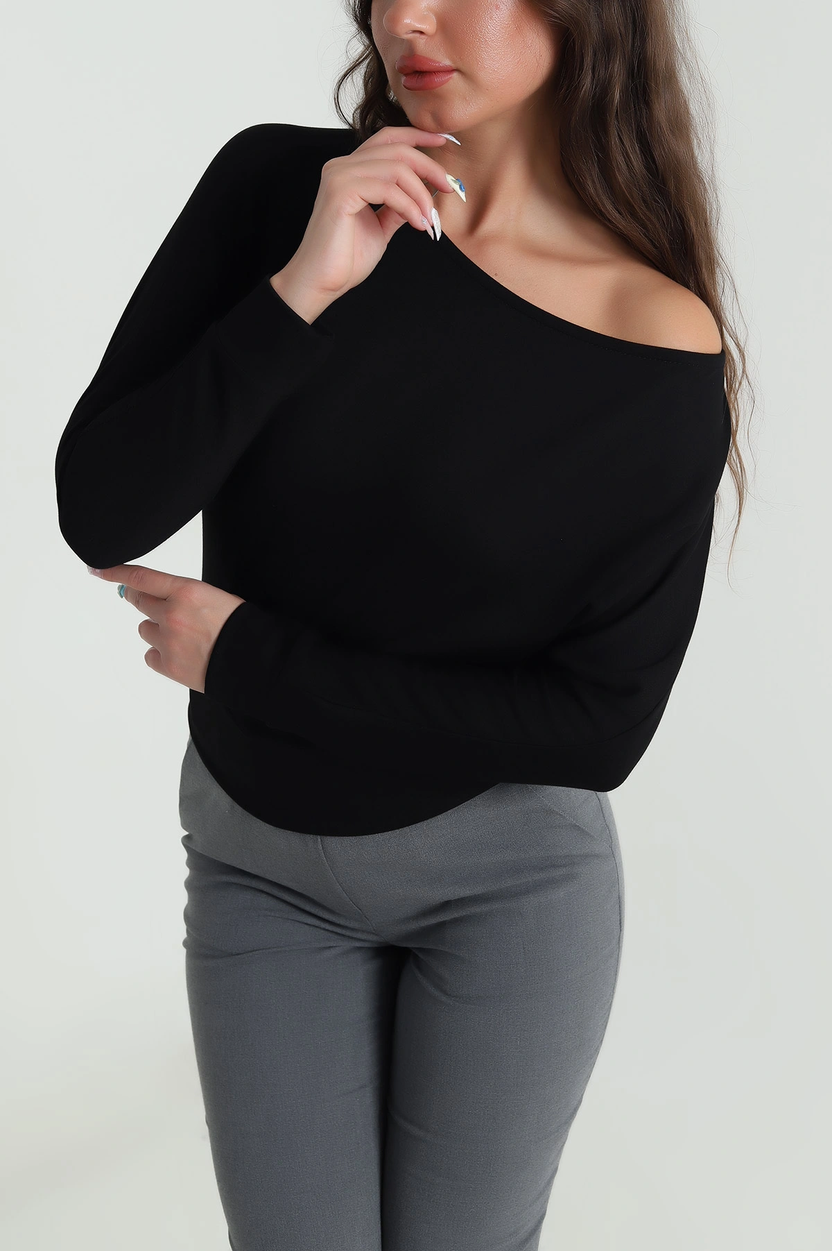 Siyah Kayık Yaka Oysho Kadın Bluz 482165