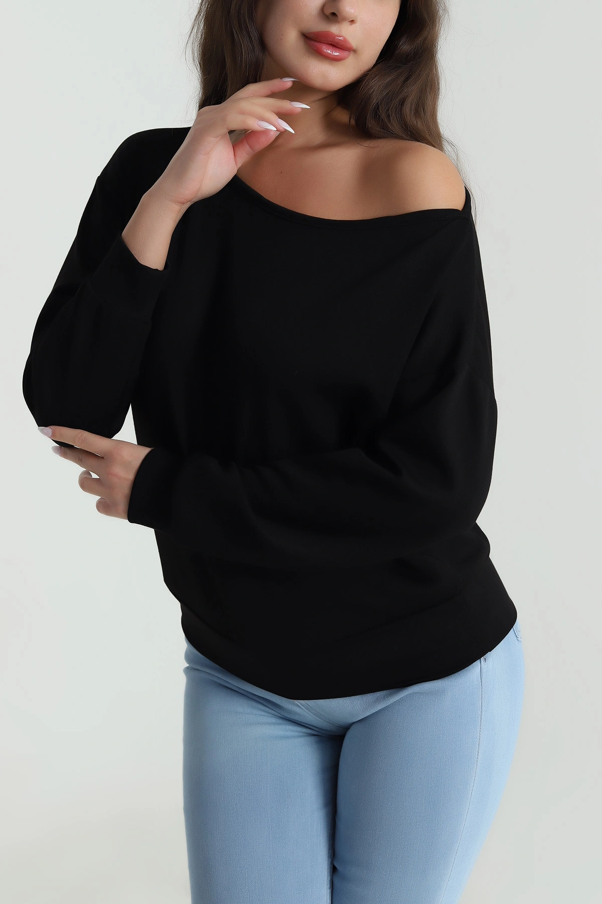 Siyah Kayık Yaka Oysho Kadın Bluz 485724