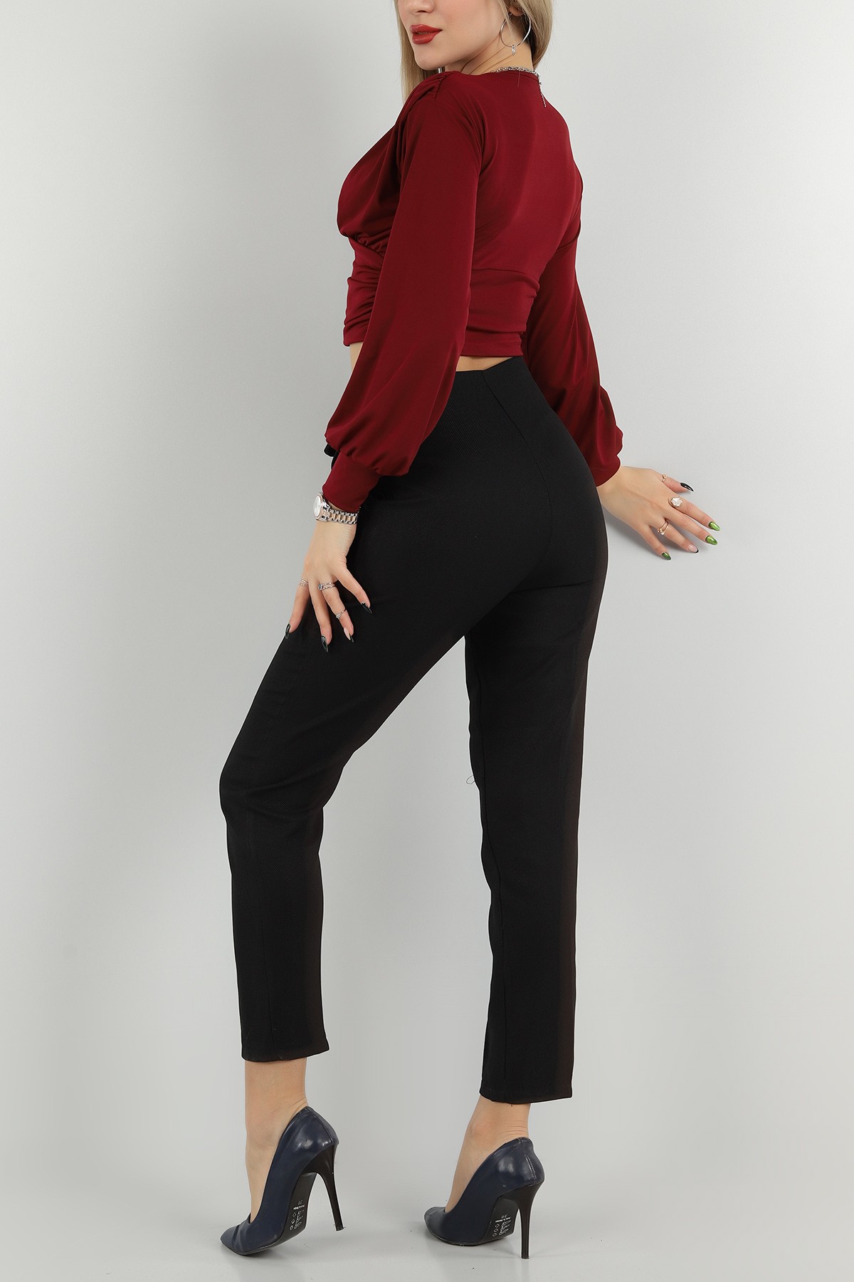 Siyah Kemer Detay Yün Efek Pantolon -T 149013