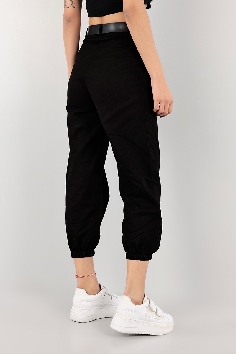 Siyah Kemerli Balon Gabardin Pantolon 103248