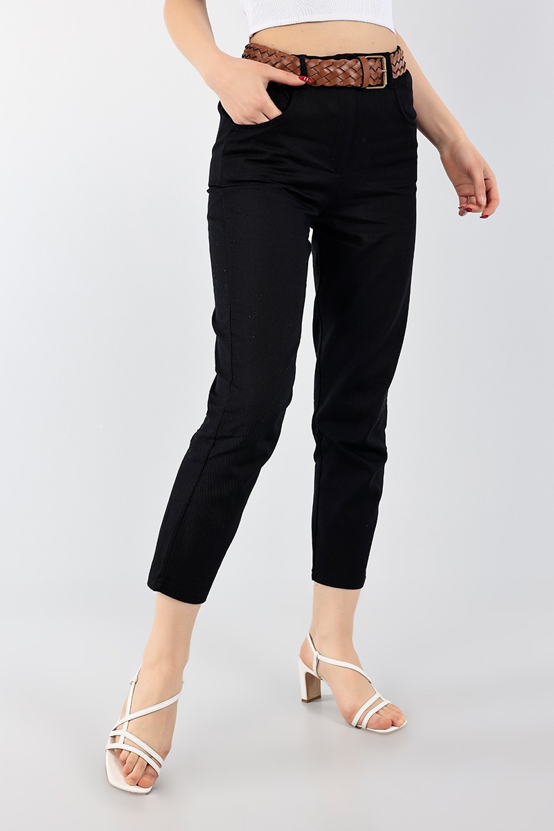 Siyah Kemerli Bayan Gabardin Pantolon 96602