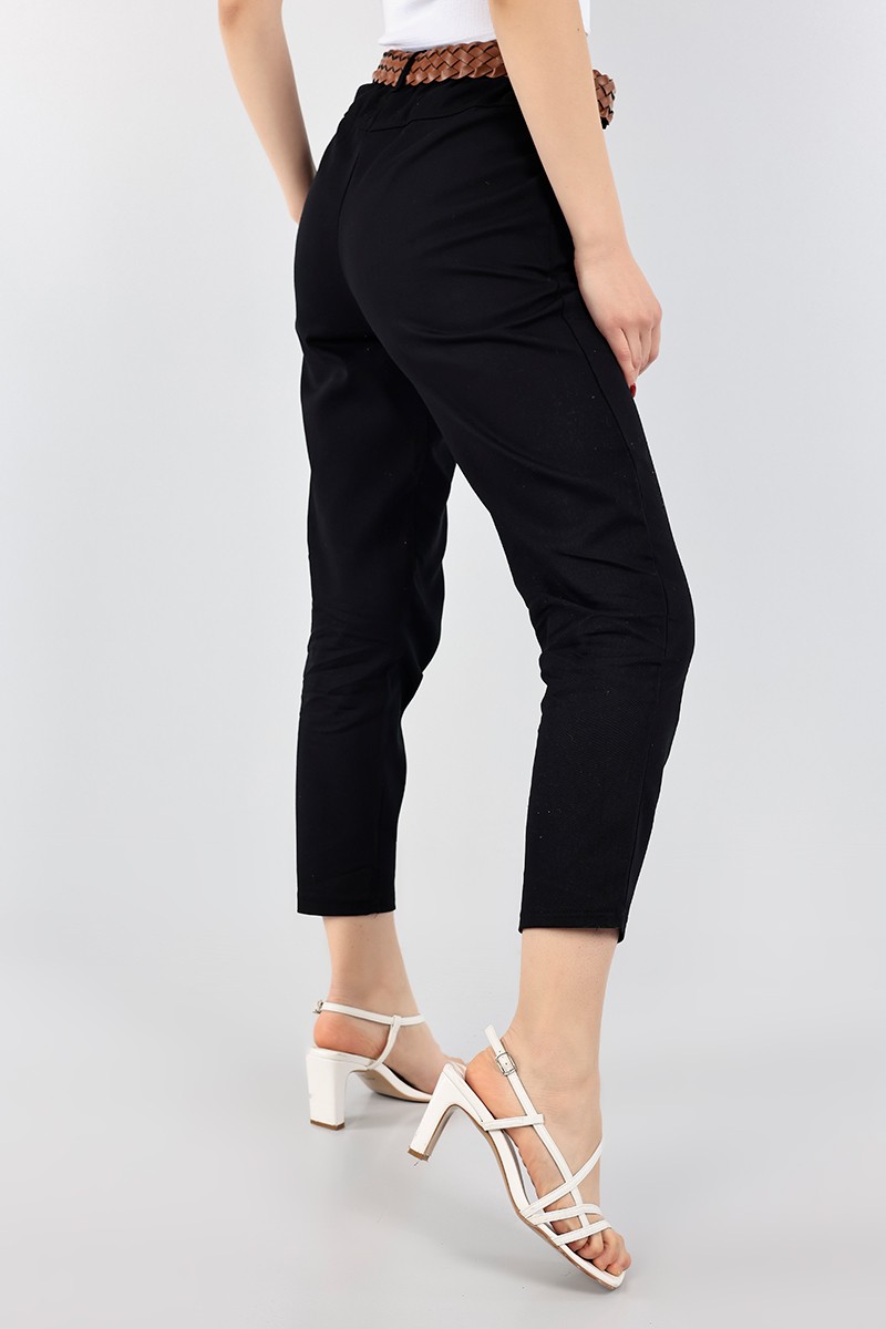 Siyah Kemerli Bayan Gabardin Pantolon 96602