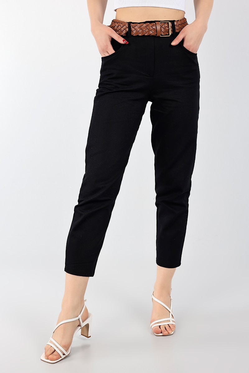Siyah Kemerli Bayan Gabardin Pantolon 96602