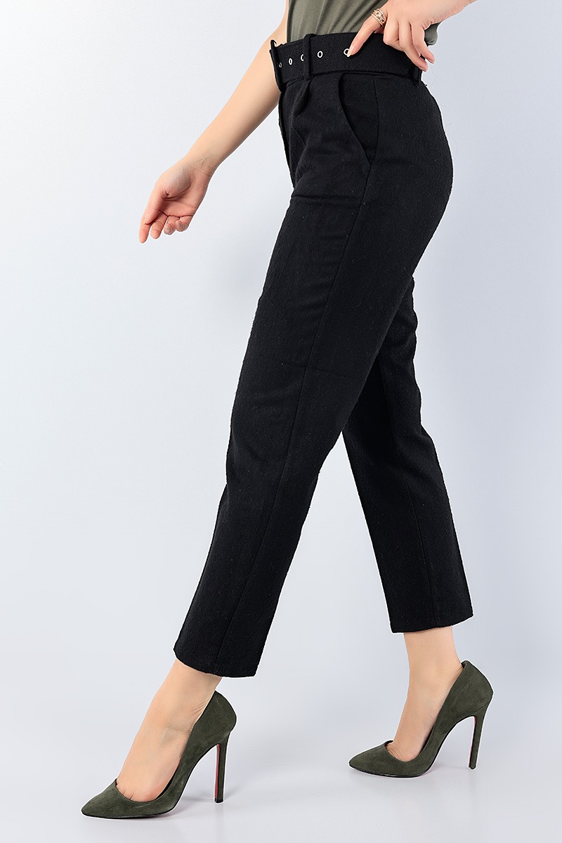 Siyah Kemerli Bayan Kaşmir Pantolon 75697
