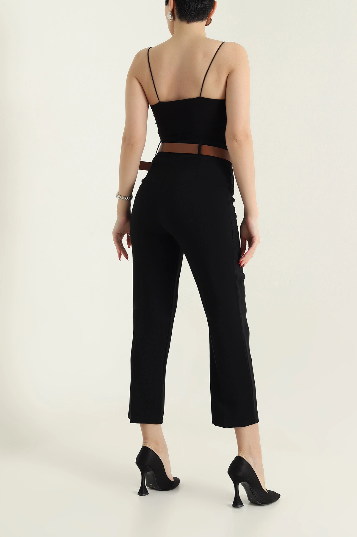Siyah Kemerli İthal Crep Kadın Pantolon 436911