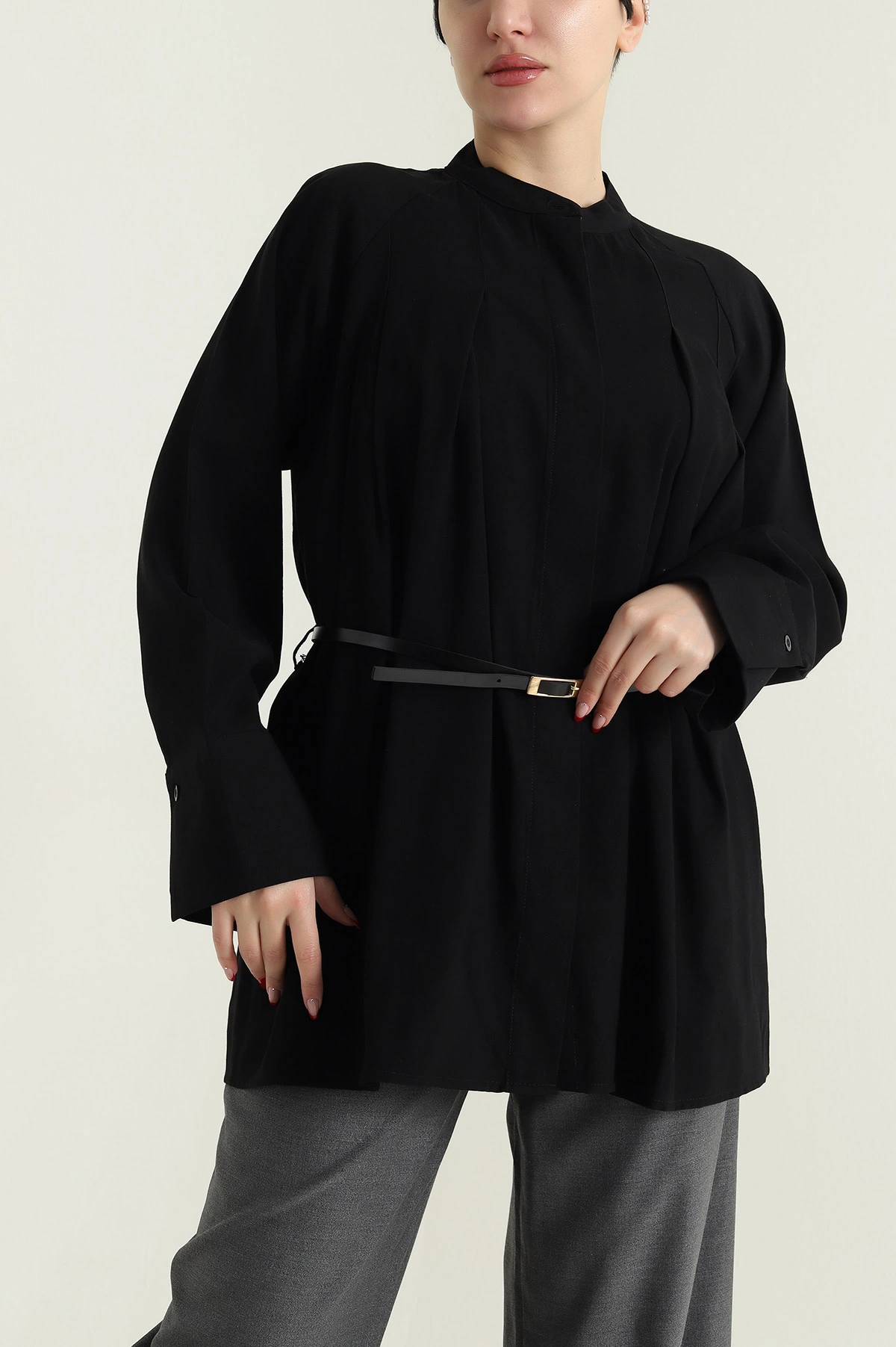 Siyah Kemerli Modal Kadın Gömlek Tunik 431168