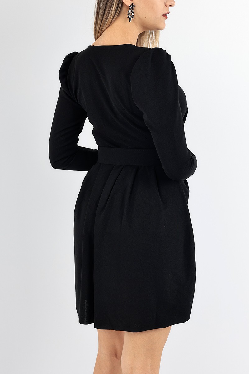Siyah Kemerli Pileli Krep Abiye 93169